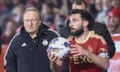 The Aberdeen manager, Neil Warnock (left), on the Pittodrie touchline for the first time on Wednesday