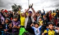 Colombians celebrate as they watch the Tour de France in Zipaquirá.