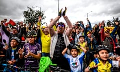 Colombians celebrate as they watch the Tour de France in Zipaquirá.