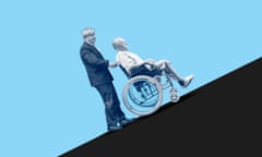 Boris Johnson pushes an older person in a wheelchair