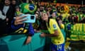 ‘A bit of Brazil in Australia’: Lauren Costa takes photos with fans after the team’s win over Panama in Adelaide.