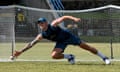 Brydon Carse takes part in an England training session.