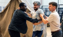 A lab, a haven … Afolabi Alli, Matthew Romain and Harry Treadaway rehearsing for The Grapes of Wrath.
