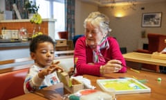 Belong Chester resident Margaret Darby with nursery toddler Jacob Farrell-Ogunyemi.