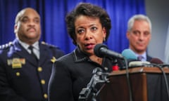 Department of Justice report on Chicago Police procedures and training<br>epa05715468 Chicago Police Superintendent Eddie Johnson (L) and Chicago Mayor Rahm Emanuel (R) listen as US Attorney General Loretta Lynch responds to questions at a news conference about the release of findings of a Justice Department investigation into the Chicago Police Department at the Dirksen Federal Building in Chicago, Illinois, USA, 13 January 2017. The investigation looked for 'violations of the Constitution or federal statutory law over a four year period and determined that ''CPD does not give its officers the training they need to do their jobs safely, effectively, and lawfully.'  EPA/TANNEN MAURY