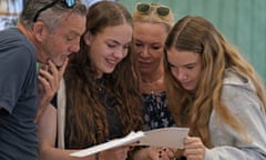 Student and family opening A-level results