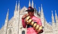 Egan Bernal with the Giro d’Italia trophy in Milan after securing his second grand tour victory.