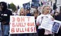 People march in central London against the ban on American XL bully dogs on Saturday.