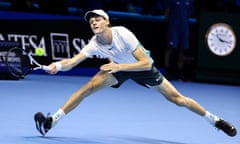 The home favourite Jannik Sinner on the stretch against Holger Rune at the ATP Finals in Turin