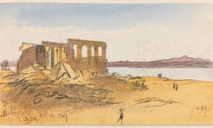 Sketch of ruins by Edward Lear entitled Maharraka, 7.25 am, 14 February 1867