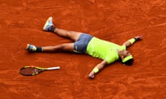 Rafael Nadal of Spain celebrates beating Dominic Thiem in the men’s final.