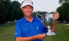 Wyndham Championship - Final Round<br>GREENSBORO, NC - AUGUST 23:  Davis Love III poses with the Sam Snead Cup after winning the Wyndham Championship at Sedgefield Country Club on August 23, 2015 in Greensboro, North Carolina.  (Photo by Kevin C. Cox/Getty Images)