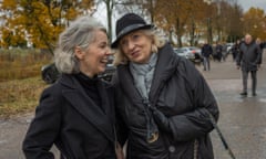 Good Death Institute in Poland<br>04.11.2023 Elblag, Poland. Malgorzata, ( right) a funeral attendee, thanks Emilia Mandes (left) the Mistress of Ceremony for the beautifully conducted funeral and after taking Emilia's business card, Malgorzata said- Maybe I'll go on such a journey myself.