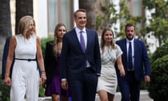 Newly elected Greek Prime Minister Kyriakos Mitsotakis and his family