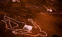 silhouette of bodies drawn on the ground