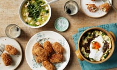 Patrick Powell’s St Patrick’s Day classics reimagined: (clockwise from top left) salmon and potato broth, colcannon with jalapeño, and bacon and cabbage croquettes.