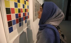 A visitor looks at a creation by the American artist Sol Lewitt at the Tehran Museum of Contemporary Art.