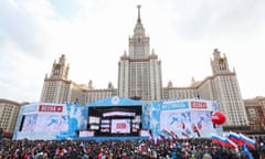 People in Moscow attend a concert marking the third anniversary of Crimea’s reunification with Russia, 18 March 2017.