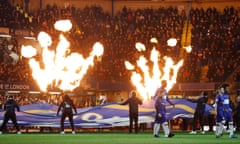 Chelsea players walk out at Stamford Bridge