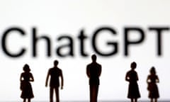 A ChatGPT logo on a white background with human-like figures silhouetted in the foreground.
