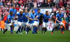 Portsmouth v Sunderland - Checkatrade Trophy Final<br>LONDON, ENGLAND - MARCH 31: Portsmouth celebrate victory following a penalty shoot-out in the Checkatrade Trophy Final between Portsmouth and Sunderland at Wembley Stadium on March 31, 2019 in London, England. (Photo by Jordan Mansfield/Getty Images)