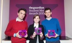 L-R
Student media startup of the year winner Pietro Passarelli from University of London
Student website of the year winner Ida Emilie Steinmark for gist.org, website for the University of Glasgow
Student feature writer of the year winner Timothy Revell from the University of Strathclyde

The Guardian Student Media Awards 2015, held at Kings Place in London, 1 December 2015