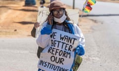 Tsitsi Dangarembga protesting on 31 July 2020, before her arrest.