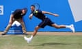 Marin Cilic plays a running shot during his quarter-final victory over Donald Young.