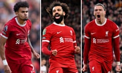 Liverpool's front three of Luis Diaz, Mohamed Salah and Darwin Núñez