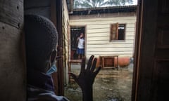 Lucía and another student communicate from classroom to classroom at La Fe in Equatorial Guinea