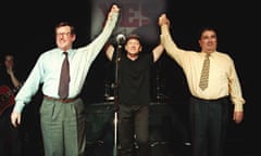 David Trimble (left) and John Hume (right) with Bono of U2 in 1998.