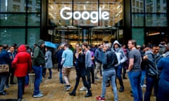 Google staff stage a walkout at the company’s UK headquarters in London.