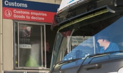 Lorries at a Customs check, arriving in the UK from France.