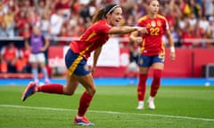 Aitana Bonmatí celebrates a goal for Spain.
