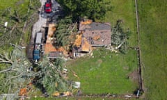 A home damaged by a storm the night before is seen, Sunday, May 26, 2024, in Pryor, Okla. Powerful storms left a wide trail of destruction Sunday across Texas, Oklahoma and Arkansas after obliterating homes and destroying a truck stop where dozens sought shelter in a restroom during the latest deadly weather to strike the central U.S. (Mike Simons/Tulsa World via AP)