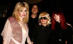 Courtney Love, Laura Albert’s then husband, Geoffrey Knoop, Savannah Knoop dressed as JT LeRoy and Albert in character as Speedie, JT LeRoy’s manager