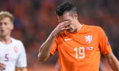 TOPSHOTS
Netherlands' Robin van Persie reacts during  the Euro 2016 qualifying fooball match Netherlands vs Czech Republic at the Amsterdam Arena in Amsterdam, October 13, 2015. AFP PHOTO/Emmanuel DunandEMMANUEL DUNAND/AFP/Getty Images
