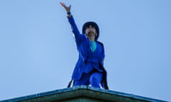 Circus performer Charlley on the roof of the Grance, during the piece Precipice.