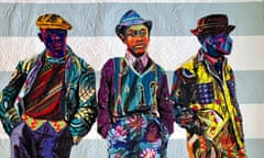 A detail from The Mighty Gents by Bisa Butler.