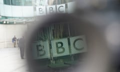 The BBC headquarters seen through a viewfinder