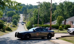 Law enforcement block a street in Bethel Park, Pa., that they say was a residence of Thomas Matthew Crooks, the suspected shooter of former President Donald Trump, Sunday, July 14, 2024. (AP Photo/Joshua A. Bickel)
