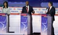 From left: Nikki Haley, Tim Scott and Doug Burgum at the Republican debate.