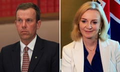 Composite image of Australia’s trade minister Dan Tehan and his British counterpart Liz Truss