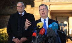 DUP leader Sir Jeffery Donaldson MP (right) and party colleague Gavin Robinson.