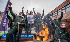 A picket line of Unison ambulance crew in Camden, north London. 