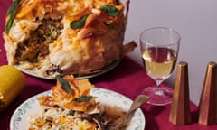 Yotam Ottolenghi's christmas rice pie with crisp sage and fried almonds.