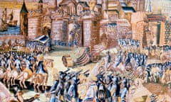 Catholic troops assault the Huguenot city of La Rochelle following the the August 1572 St Bartholomew’s Day massacre.