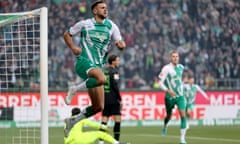 Niclas Füllkrug celebrates after scoring one of his two goals against Mönchengladbach.