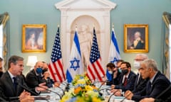 The US secretary of state, Antony Blinken, in discussions with the Israeli foreign minister, Yair Lapid.