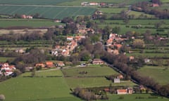 Birds-eye view of Carlton-in-Cleveland, showing fields and houses